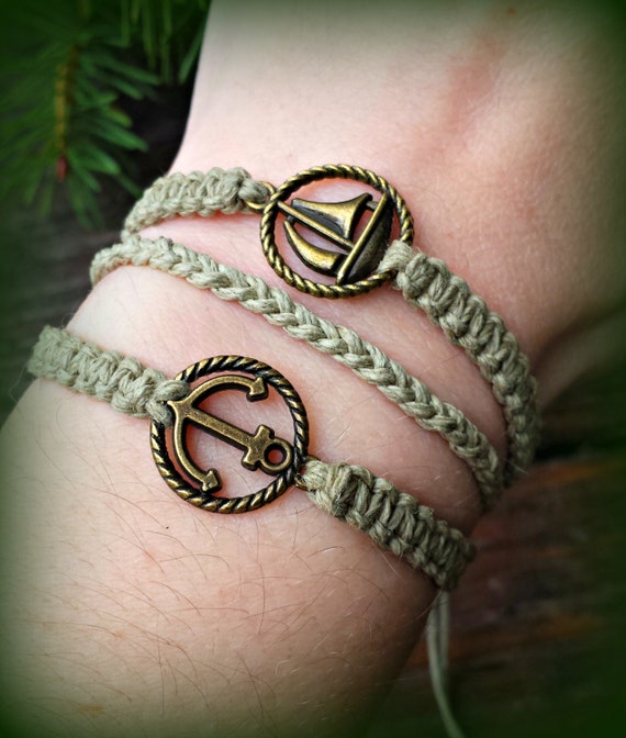 Bronze Nautical Bracelet Sailboat and Anchor Bracelet