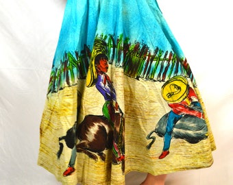 Vintage Hand Painted Mexican Full Circle Skirt - Creaciones Naitan