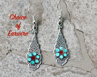 Vintage Enamel Flower Earrings, Upcycled Assemblage, Pierced, Silver, Turquoise, Baroque Silver, Options, Choice, Petite Jennifer Jones OOAK