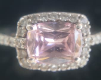 PADPARADECHA PINK quartz and white topaz sterling silver ring LARGE Freepost!
