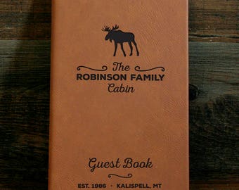 Personalized Leather Guest Book, Engraved Lined Journal, Personalized Notebook, Customized Leather Gift, Leatherette Journal, Cabin Decor