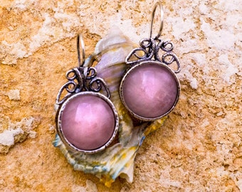 Pink Quartz Earrings, Silver Quartz Earrings, Sterling Silver Earrings, June Birthstone Earrings, Pink Summer Earrings, handmade