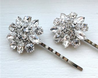 Crystal Rhinestone Wedding Hair Pin Set, Silver Bridal Bobby Pins, Bride Hair Accessory, Something Blue, Hair Clip, Bridesmaids Gift