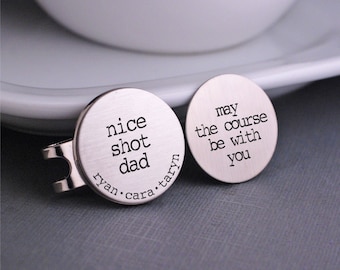 Father's Day Gift Golf Ball Markers, Personalized Stainless Steel Golf Gift for Dad, Father's Day Golf Gift, May the Course Be With You