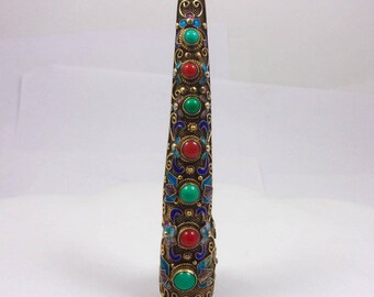 Vintage Solid Sterling Silver Chinese Mandarin Nail Protector Brooch Pin 1920s