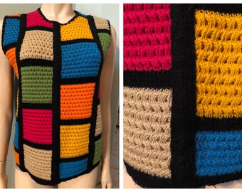 Groovy vintage 70's hand woven sleeveless top / one of a kind