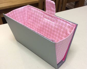 Handmade hardback book cover clutch bag, silver and pink