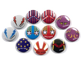 Top Gun Maverick Goose Iceman Helmet Graphics Movie Fan Art 11 - 1 or 1.25 Inch Pinback Button Pin Badge Set