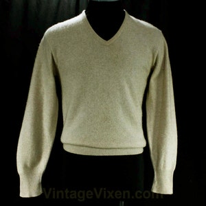 Men's Cashmere Sweater - 1950s Mens Beige Pullover - Small to Medium - Luxury Knitwear - Heathered Ecru 2-Ply Cashmere - Chest 41 - 47238