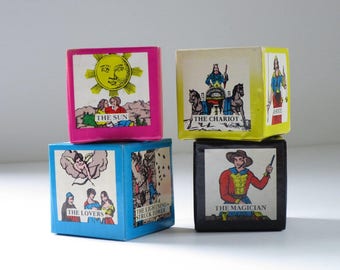 Vintage Tarot Cards Game, 70s Tarot Card Blocks, Fortune Telling Set, Fortune Teller Divination, Vintage Halloween Tarot Games,