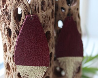 Leather feather earrings- reclaimed leather