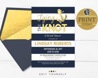 NAUTICAL Bridal Shower Invitation, Instant Download, Anchor Bridal Shower Invitation, Tying the Knot Bridal Shower invitation, Navy, 0315