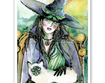 Portrait of a Witch, siamese cat, ACEO Art print
