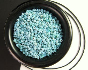 Heirloom Blue Vintage Venetian Seed Beads - 1x2mm Vintage to Antique Blue Seed Beads - Matte Blue Glass Embroidery and Applique Beads - CV80