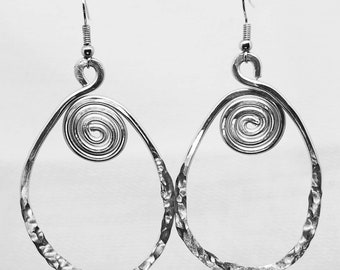 Spiral Hammered Light Weight Aluminum Earrings Hoop Earrings