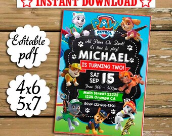 Paw Patrol Invitation, Paw Patrol Birthday Invitation, Paw Patrol Invitation Instant Download, Paw Patrol Invitation Boy, Editable Pdf
