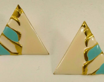 Vintage enamel triangle clip earrings