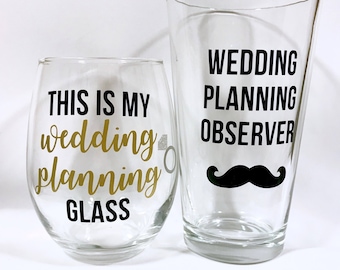 Engagement Gift, Personalized Wedding Planning Wine Glass, Wedding Planning Observer Glass, Engagement Gift Set, Gift for Couple, Quick Gift