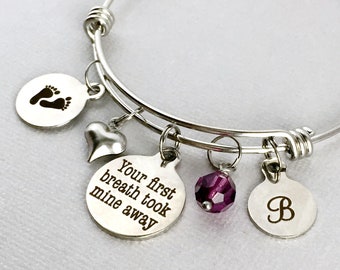 NEW MOM Bracelet, Your First Breath Took Mine Away, New Mom Gift, New Mother Jewelry, First Mother's Day