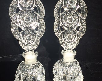 Vintage Perfume Bottles.. Cut Czech Ornate Crystal Glass.. Bohemian Glass.. Czech Glass