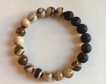 Brown zebra jasper and lava stone, essential oil diffuser bracelet