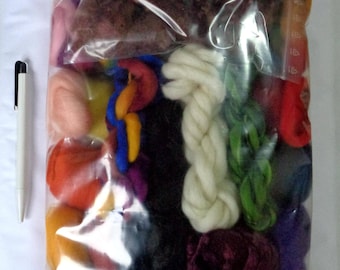 185g (10.81 Euro/100g) 6.5oz Fiber project bag, wool roving, spinning fiber, felting fiber, dolls hair, merino wool roving, fiber mix