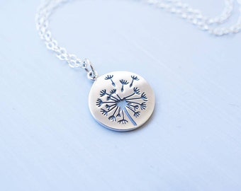 Necklace, Dandelion Necklace, Wish Necklace, Silver Necklace, Charm Necklace, Handmade Necklace, Gift for Her, Bridesmaid Necklace, Gift