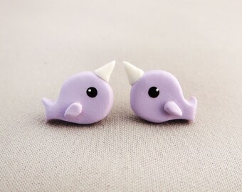 Cute Pastel Purple Narwhal Earrings