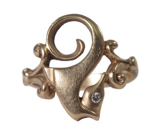 14K Yellow Gold Diamond Seahorse Ring