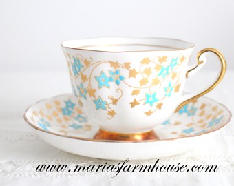 Vintage, English Bone China, Footed Tea Cup & Saucer by Royal Chelsea, Gifts for Her, Replacement China, Tea Party - ca. 1943 - 1966