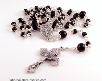 Miraculous Medal Wire Wrapped Rosary Beads In Black Onyx by Unbreakable Rosaries