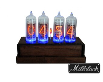 IN-14 Nixie tube Clock assembled with Wooden and black acrylic ENCLOSURE and adapter 4-tubes by MILLCLOCK