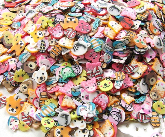 250/500/1000 PCS Animal Cartoon Polymer Clay Slices Assorted