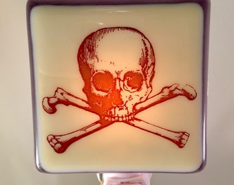 Skull and Crossbones Night Light Fused Glass