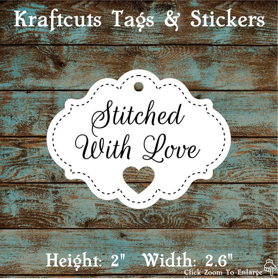 Favor Tags Stitched With Love with Heart Cut Out #678 - Quantity: 30 Tags