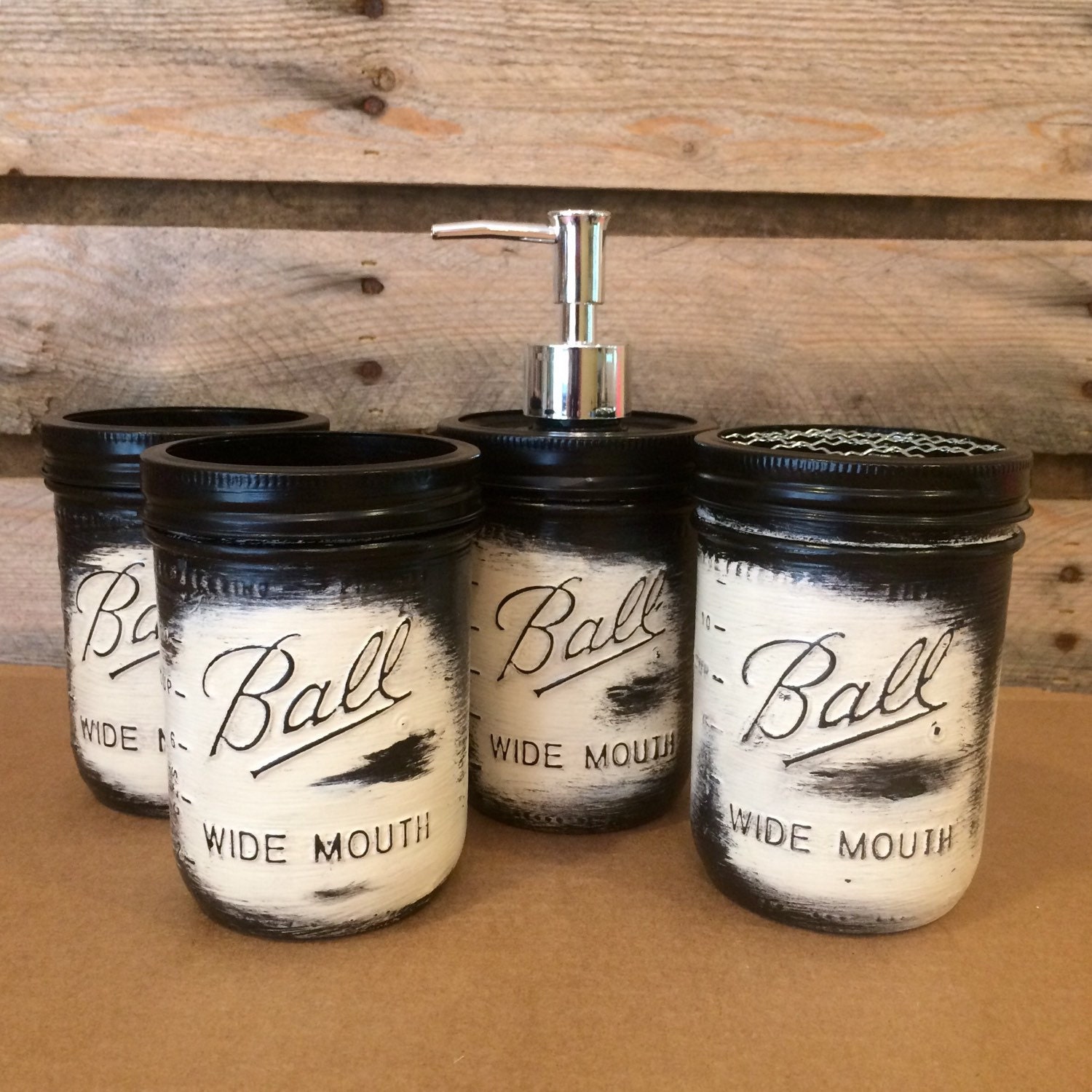 Mason Jar Bathroom Set Rustic White Mason jars White Mason