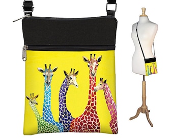 Clara Nilles Sling Bag Shoulder Purse Cross Body Bag Small Travel Purse Zipper - Jelly Bean Giraffes cute yellow purse RTS