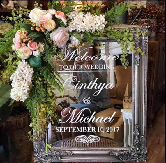 Wedding Sign Mirror Decal Flourish Heart Wedding