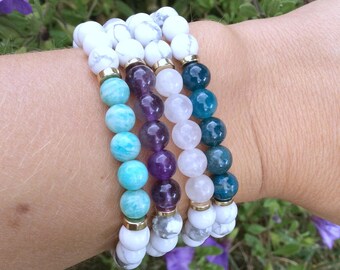 Stone Bead Bracelet- Stretch Beaded Bracelet- Healing Crystal Bracelet- Apatite Bracelet- Gemstone Bead Bracelet- Amethyst Stone Bracelet