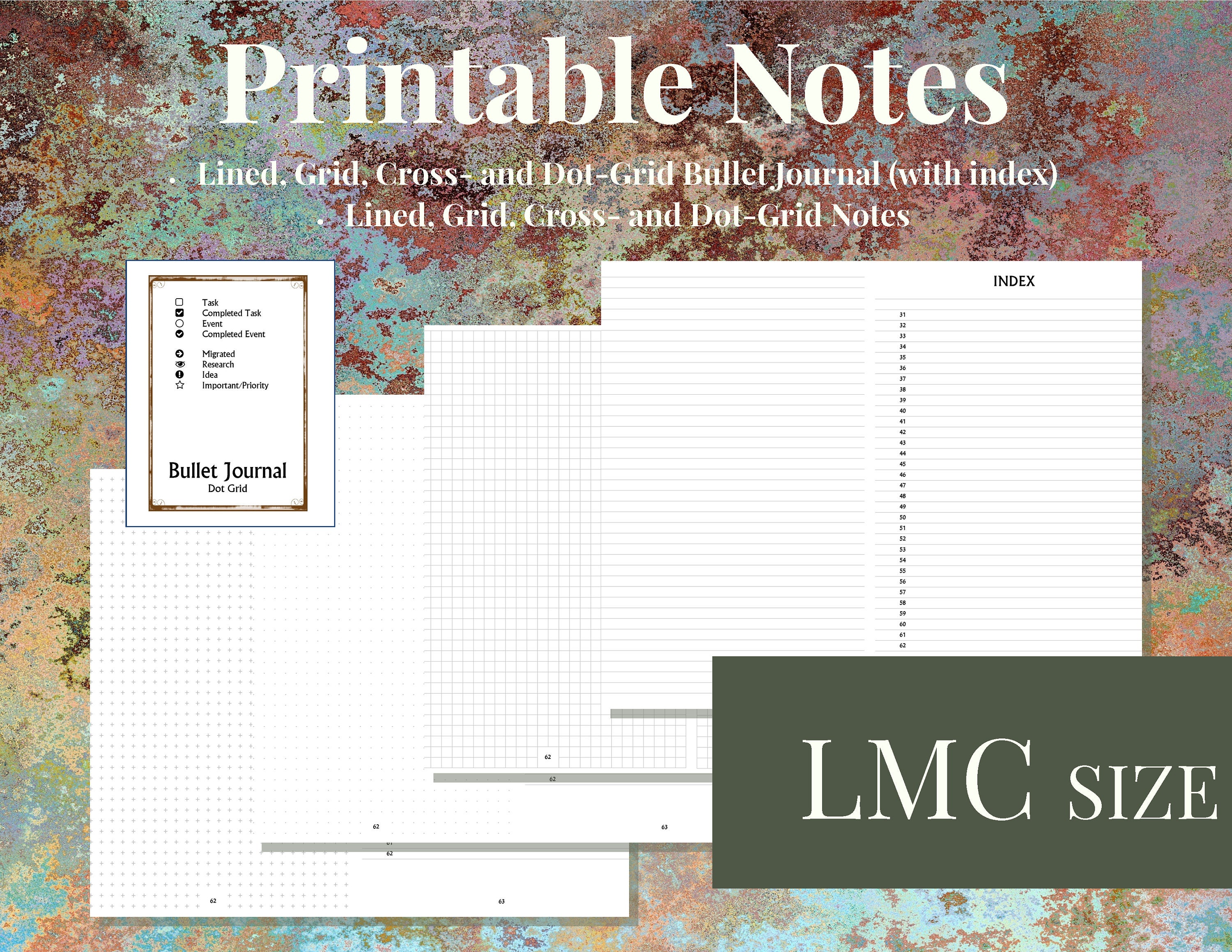 Large Moleskine Cahier size Notes and Bullet Journal inserts