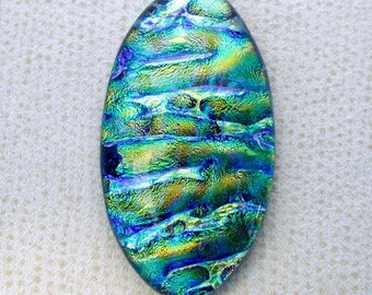 Huge 30x54mm Dichroic Glass Cabochons - Gold/Teal Lava Color - A40