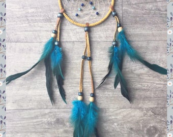 dream catcher natural native american beige and blue dreamcatcher