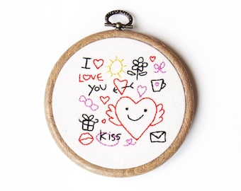 I love you hand embroidery wall art gift ideas