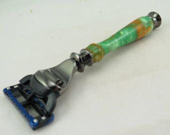 Orange and Green Acrylic Fusion Razor Handle