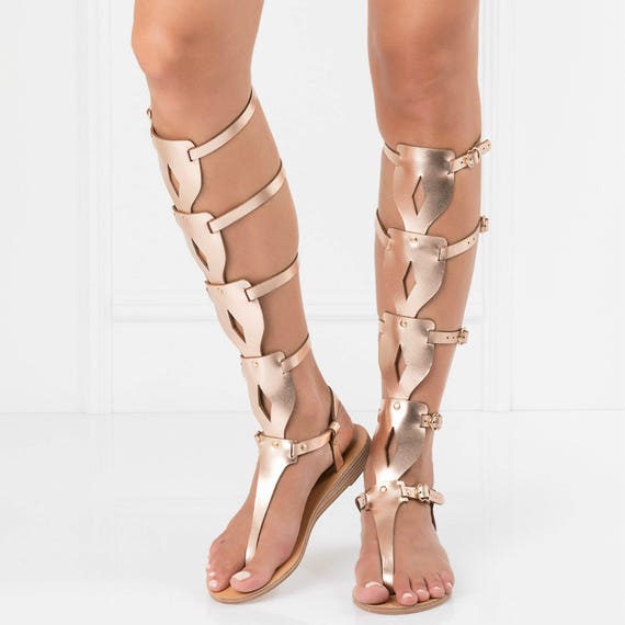 Women's Gladiator Sandals Rose Gold Metallic Leather