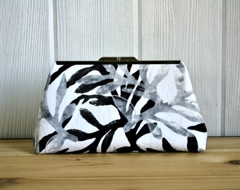 Handcrafted Evening Clutch with Nickel Frame (Black/Gray/White Batik)