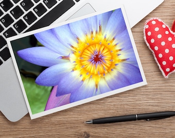 Waterlily Photo Note Card, Blank Greeting Card, Floral Photo Notecard, Fine Art Photo Card, Floral Card, Blank Stationery, Purple Card