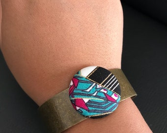 Custom Made Brass Fabric Button Cuff Bracelet