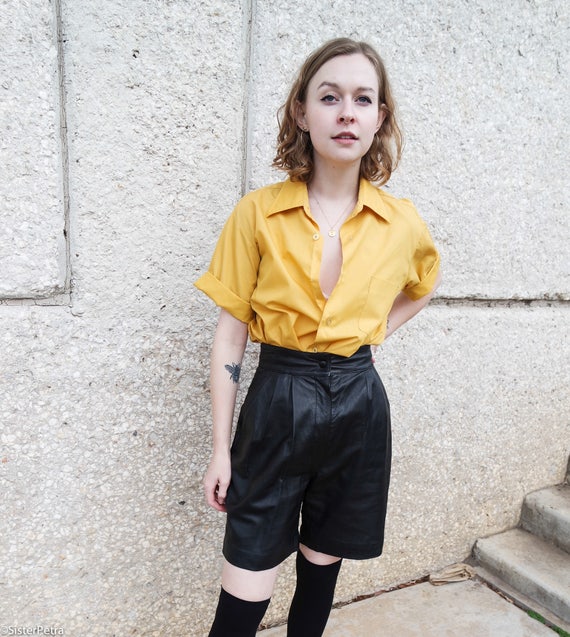 Vintage 80s Black Leather Trouser Short