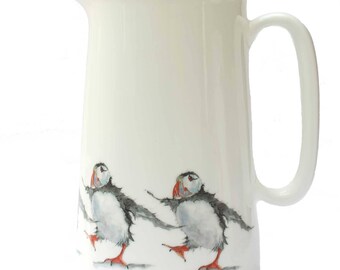 Puffin Jug - Puffin Gift, Puffins, Christmas Gift, Large Jug, 1 Pint Jug - Fine bone china, Housewarming, Birthday Gift